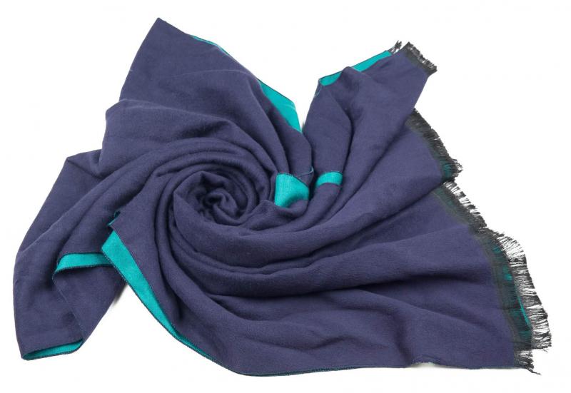 Shawl Scarf 70% Viscos 30% PES Flannel fleecy 195X65cm Melange Jacquard Uni-Color Blue Green